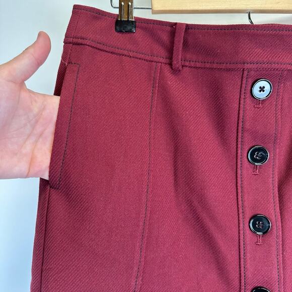 Loft Burgundy Button Straight Placket Knee Length Skirt Women Size 10 Officecore - Picture 11 of 16